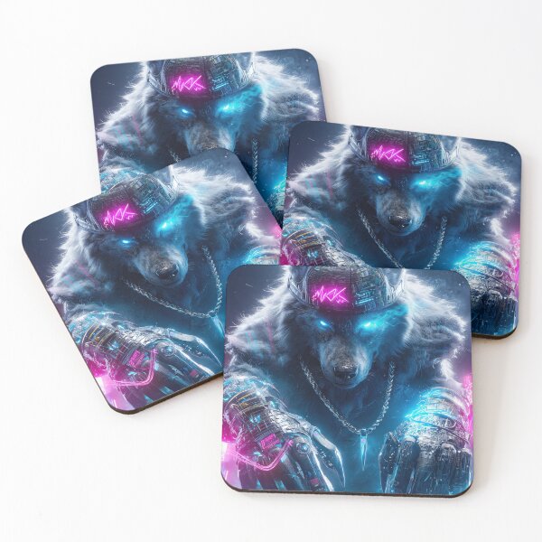 Item preview, The Neon Alpha – Cyberpunk Wolf Overlord designed and sold by VisionaryVeils.
