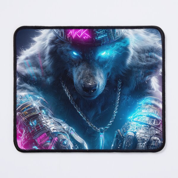 Item preview, The Neon Alpha – Cyberpunk Wolf Overlord designed and sold by VisionaryVeils.