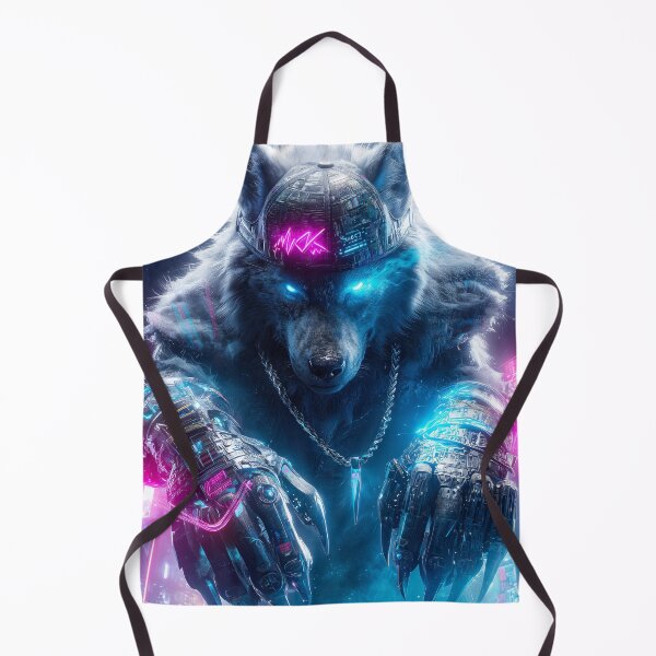 Item preview, The Neon Alpha – Cyberpunk Wolf Overlord designed and sold by VisionaryVeils.