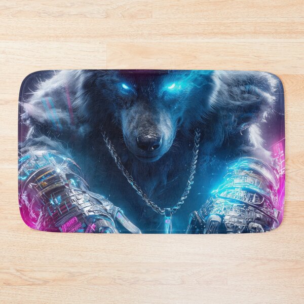 Item preview, The Neon Alpha – Cyberpunk Wolf Overlord designed and sold by VisionaryVeils.