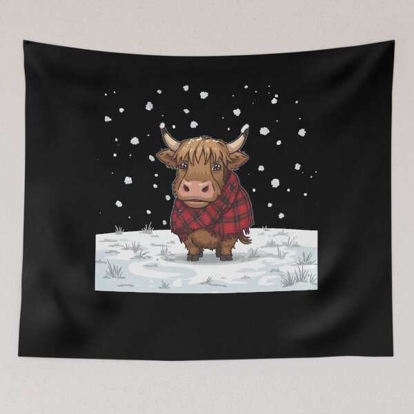 Item preview, Highland Cow in Snow Wearing a Tartan Blanket - Cute Scottish Winter Gift designed and sold by Loom on the Loch.