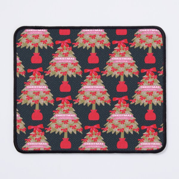 Item preview, Fun Christmas game pattern featuring the Three Wise Men and Santa Claus, coordinated with a Christmas tree with bows. Dark black background. designed and sold by WONDERPRINTVALLEY.