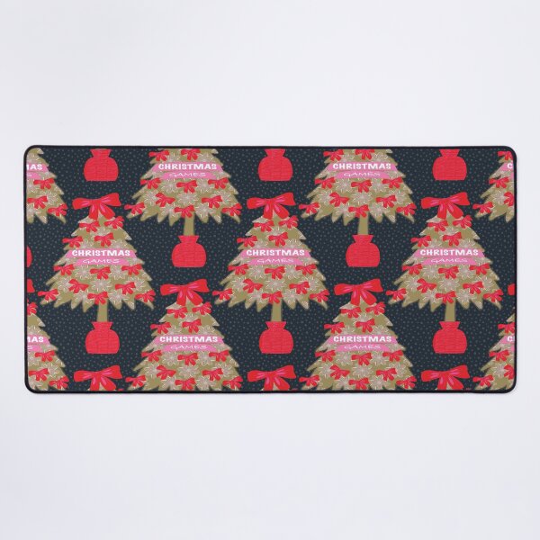 Item preview, Fun Christmas game pattern featuring the Three Wise Men and Santa Claus, coordinated with a Christmas tree with bows. Dark black background. designed and sold by WONDERPRINTVALLEY.