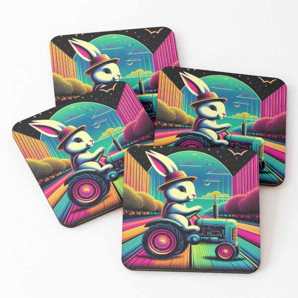 Item preview, "Neon Bunny Tractor Ride – Surreal Urban Farming Adventure" designed and sold by Dogandesighn.