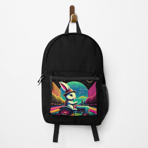 Item preview, "Neon Bunny Tractor Ride – Surreal Urban Farming Adventure" designed and sold by Dogandesighn.