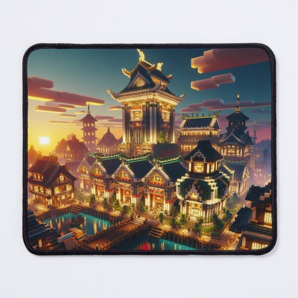 Item preview, Samurai Sunset – Japanese Pixel City in the Evening Light | XXL Gaming Mousepad designed and sold by rolfzogg ART.