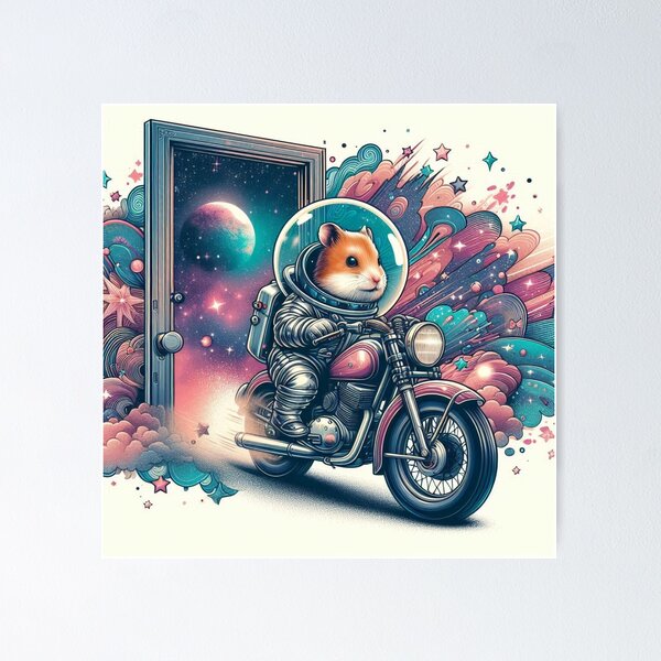 Item preview, "Cosmic Hamster Rider – Space Adventure on Two Wheels" designed and sold by Dogandesighn.