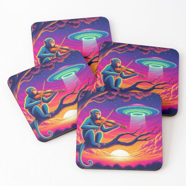 Item preview, "Neon Jungle Concert: Monkey, UFO and Sunset Vibes" designed and sold by Dogandesighn.