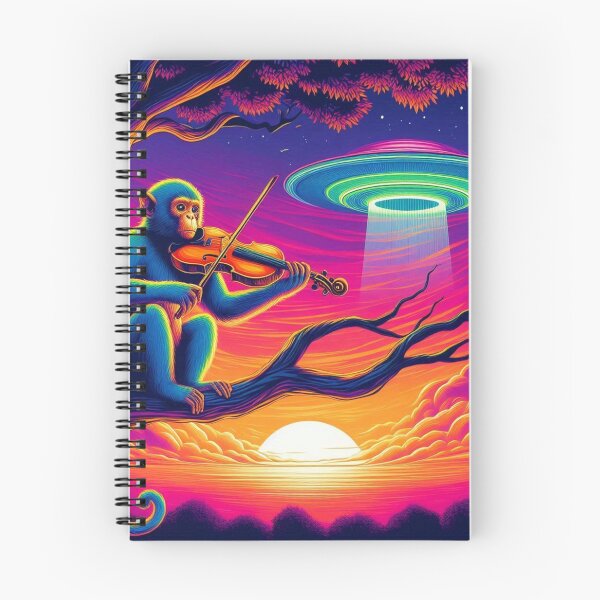 Item preview, "Neon Jungle Concert: Monkey, UFO and Sunset Vibes" designed and sold by Dogandesighn.