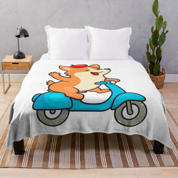 Item preview, Un simpático corgi de dibujos animados montando una Vespa azul. designed and sold by babanovaesha.