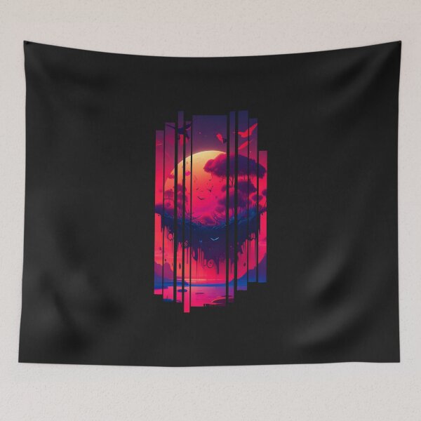 Item preview, Vaporwave Sci-Fi Crimson Sunset Vertical Split Art designed and sold by MJO80.