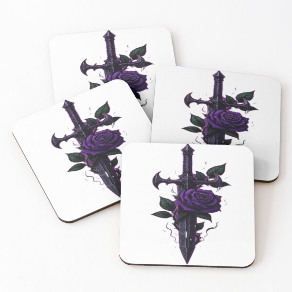 Item preview, Dark Blade & Violet Rose – Neon Fantasy Sword Art designed and sold by GlowAIDesigns.