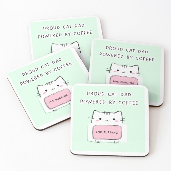 Item preview, Proud cat dad powered by coffee and purring, simple mint cartoon style artwork designed and sold by silent-violin.