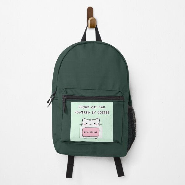 Item preview, Proud cat dad powered by coffee and purring, simple mint cartoon style artwork designed and sold by silent-violin.