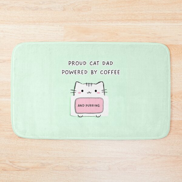 Item preview, Proud cat dad powered by coffee and purring, simple mint cartoon style artwork designed and sold by silent-violin.