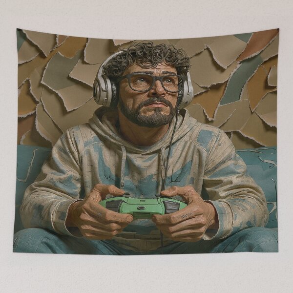 Item preview, Focused Gamer in a Sculpted World – Realistic 3D Art Portrait designed and sold by A2JRetro.