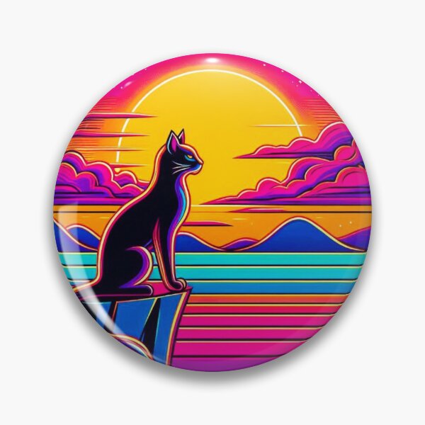 Item preview, Neon Sunset Watcher – Cosmic Cat on the Edge" designed and sold by Dogandesighn.