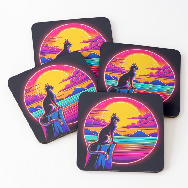Item preview, Neon Sunset Watcher – Cosmic Cat on the Edge" designed and sold by Dogandesighn.