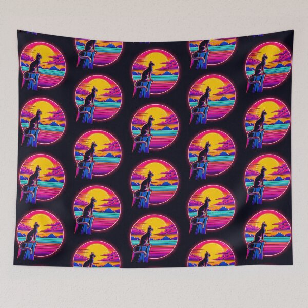 Item preview, Neon Sunset Watcher – Cosmic Cat on the Edge" designed and sold by Dogandesighn.