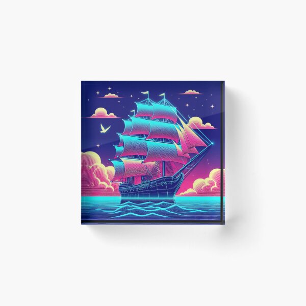 Item preview, "Neon Voyage: Surreal Sailing Ship at Sunset" designed and sold by Dogandesighn.