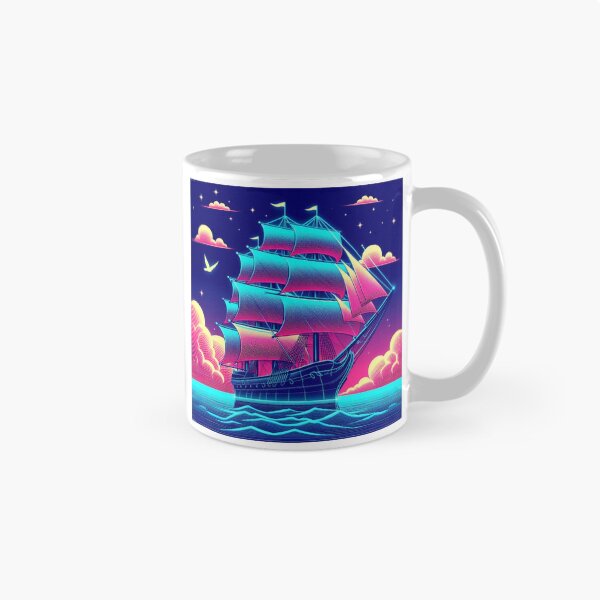 Item preview, "Neon Voyage: Surreal Sailing Ship at Sunset" designed and sold by Dogandesighn.