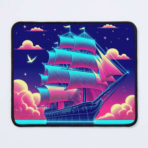 Item preview, "Neon Voyage: Surreal Sailing Ship at Sunset" designed and sold by Dogandesighn.