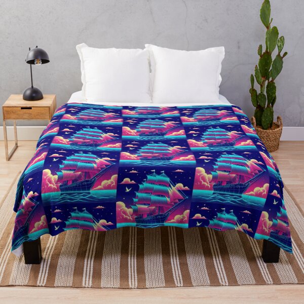Item preview, "Neon Voyage: Surreal Sailing Ship at Sunset" designed and sold by Dogandesighn.