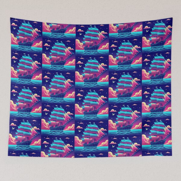 Item preview, "Neon Voyage: Surreal Sailing Ship at Sunset" designed and sold by Dogandesighn.
