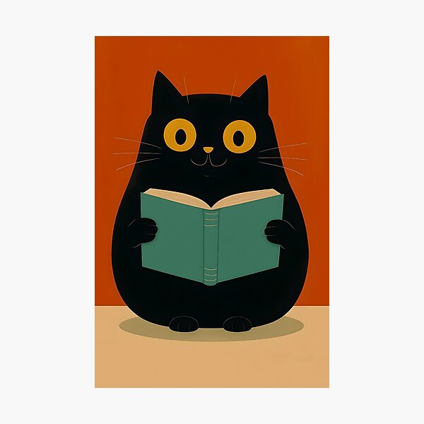 Artikelvorschau, Süße schwarze Katze liest ein Buch entworfen und verkauft von CivilOrangeDesigns.