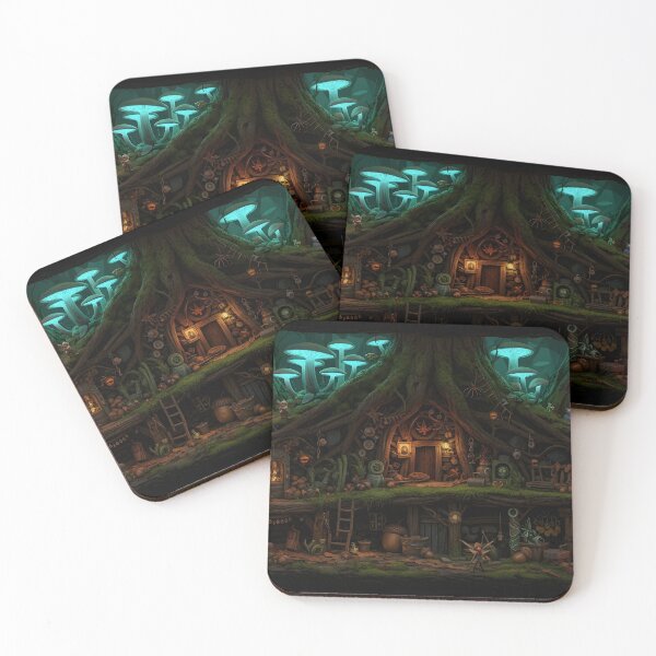 Item preview, Mystical Root Dwelling. Bioluminescent Mushroom Forest Art designed and sold by RBCTk.