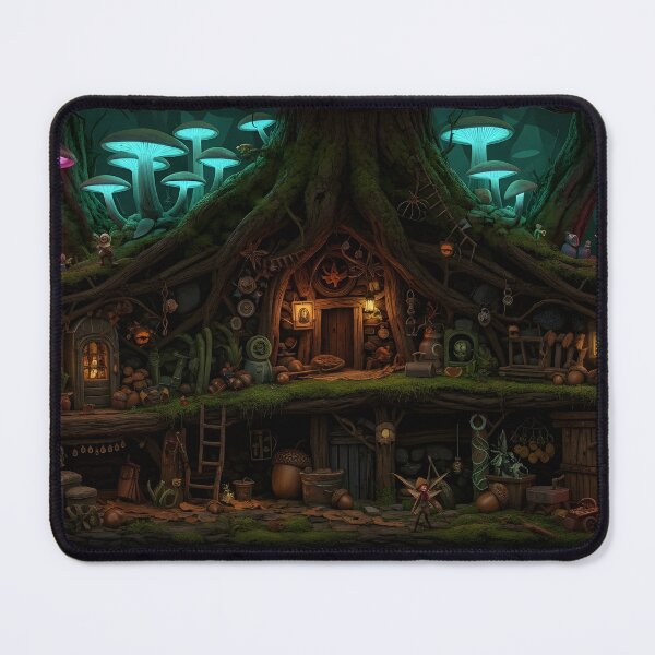 Item preview, Mystical Root Dwelling. Bioluminescent Mushroom Forest Art designed and sold by RBCTk.