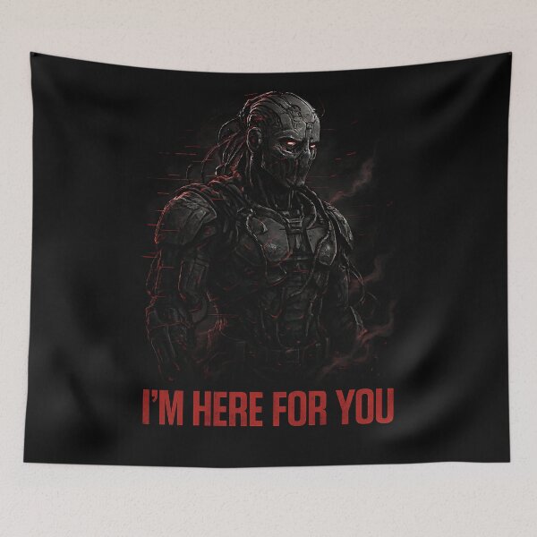 Item preview, Cyberpunk Warrior T-Shirt – Dark Tech Noir Male Cyborg Art, “I’m Here For You” Streetwear Design designed and sold by FUIRY .