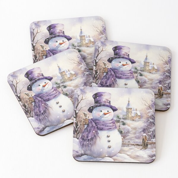 Item preview, Snowman in Purple Hat and Scarf – Winter Holiday Watercolor Art designed and sold by PixelExpressStudio.