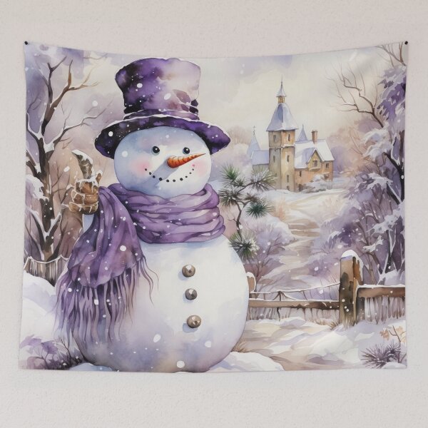 Item preview, Snowman in Purple Hat and Scarf – Winter Holiday Watercolor Art designed and sold by PixelExpressStudio.