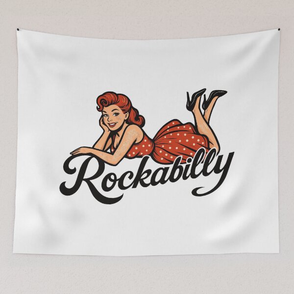 Item preview, Rockabilly pin-up woman 1950s lying down, petticoat, gift designed and sold by Pineapple-Tree.