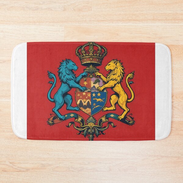 Artikelvorschau, Königliches Wappen mit zwei blauen und gelben Löwen auf rotem Hintergrund entworfen und verkauft von Horse Designs .