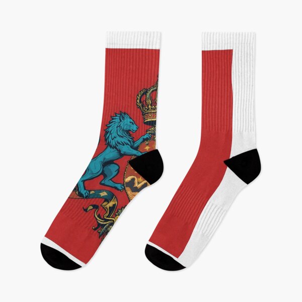 Item preview, Royal Emblem with two Lions blue and yellow in Red Background designed and sold by Horse Designs .