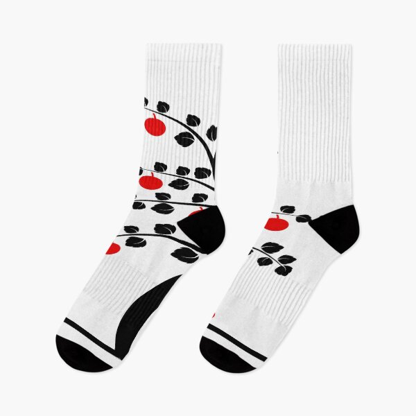 Aperçu de l'œuvre Illustration d'un pommier aux fruits rouges et aux feuilles noires sur fond blanc créée et vendue par Sasas Design.
