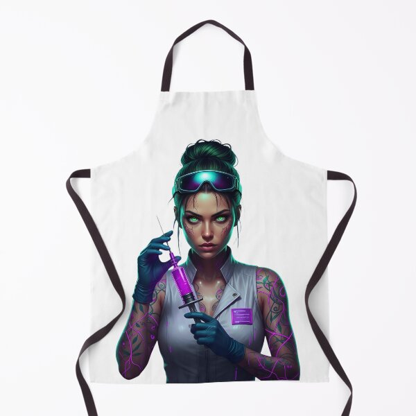 Item preview, Cyberpunk Nurse: Neon-Tattooed Medic with Purple Syringe & Goggles designed and sold by Scorpio Art.