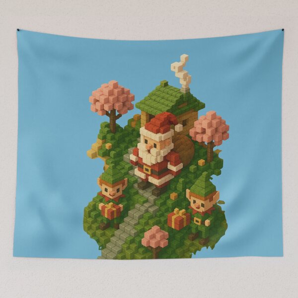 Item preview, Santa and Elves in a Voxel Christmas Village designed and sold by Design_Your_Day.