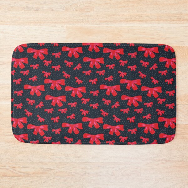 Item preview, Fun pattern of Christmas gift bows coordinated with a Christmas tree with bows. Dark black background designed and sold by WONDERPRINTVALLEY.