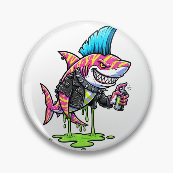 Item preview, Punk Shark Graffiti: Neon Mohawk Shark with Spray Paint & Studded Jacket designed and sold by Scorpio Art.