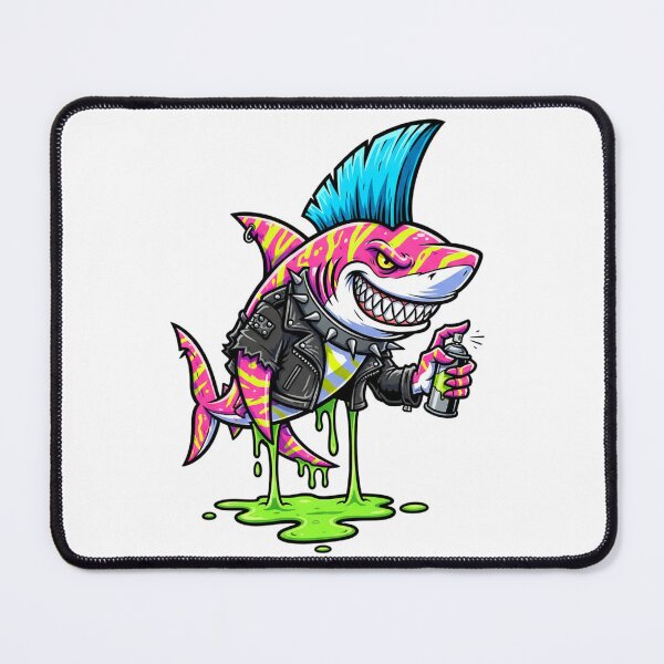 Item preview, Punk Shark Graffiti: Neon Mohawk Shark with Spray Paint & Studded Jacket designed and sold by Scorpio Art.