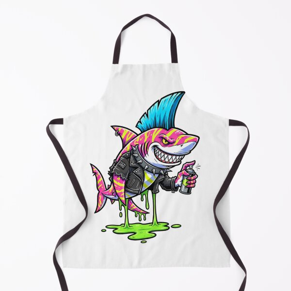 Item preview, Punk Shark Graffiti: Neon Mohawk Shark with Spray Paint & Studded Jacket designed and sold by Scorpio Art.