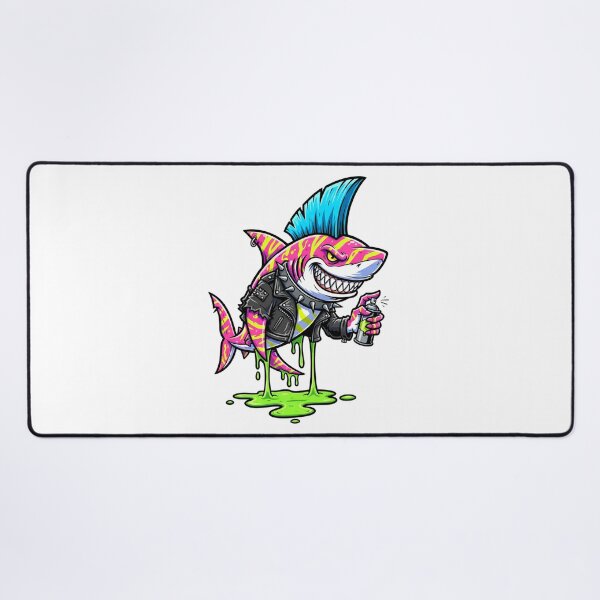 Item preview, Punk Shark Graffiti: Neon Mohawk Shark with Spray Paint & Studded Jacket designed and sold by Scorpio Art.