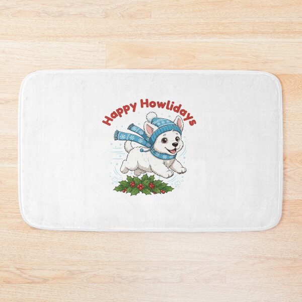 Item preview, Happy Howlidays Akbash – Cute Christmas Dog in Winter Scarf designed and sold by The Real Life Symphony.
