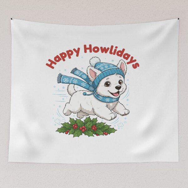 Item preview, Happy Howlidays Akbash – Cute Christmas Dog in Winter Scarf designed and sold by The Real Life Symphony.