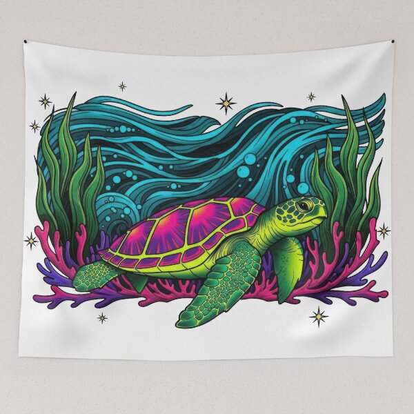 Item preview, Neon Reef Sea Turtle Underwater Paradise Scene designed and sold by zoughlal.