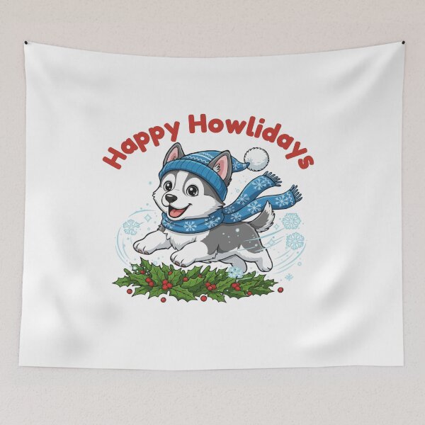 Item preview, Happy Howlidays Alaskan Husky – Cute Christmas Dog in Winter Scarf designed and sold by The Real Life Symphony.