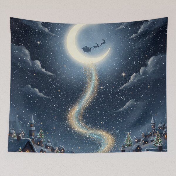 Item preview, Santa’s Flight Over the Moonlit Village – Magical Christmas Night Sky designed and sold by Iras-Art-Corner.